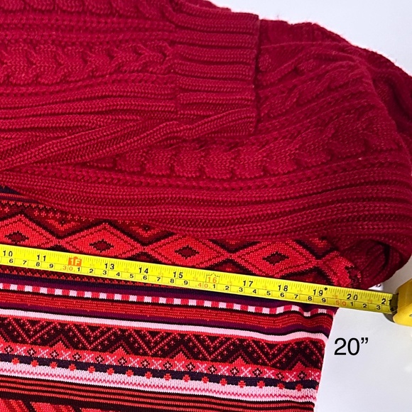 Vintage Women Merino Wool Red Cable Knit Nordic Print Fitted Sweater Designer - Picture 8 of 10